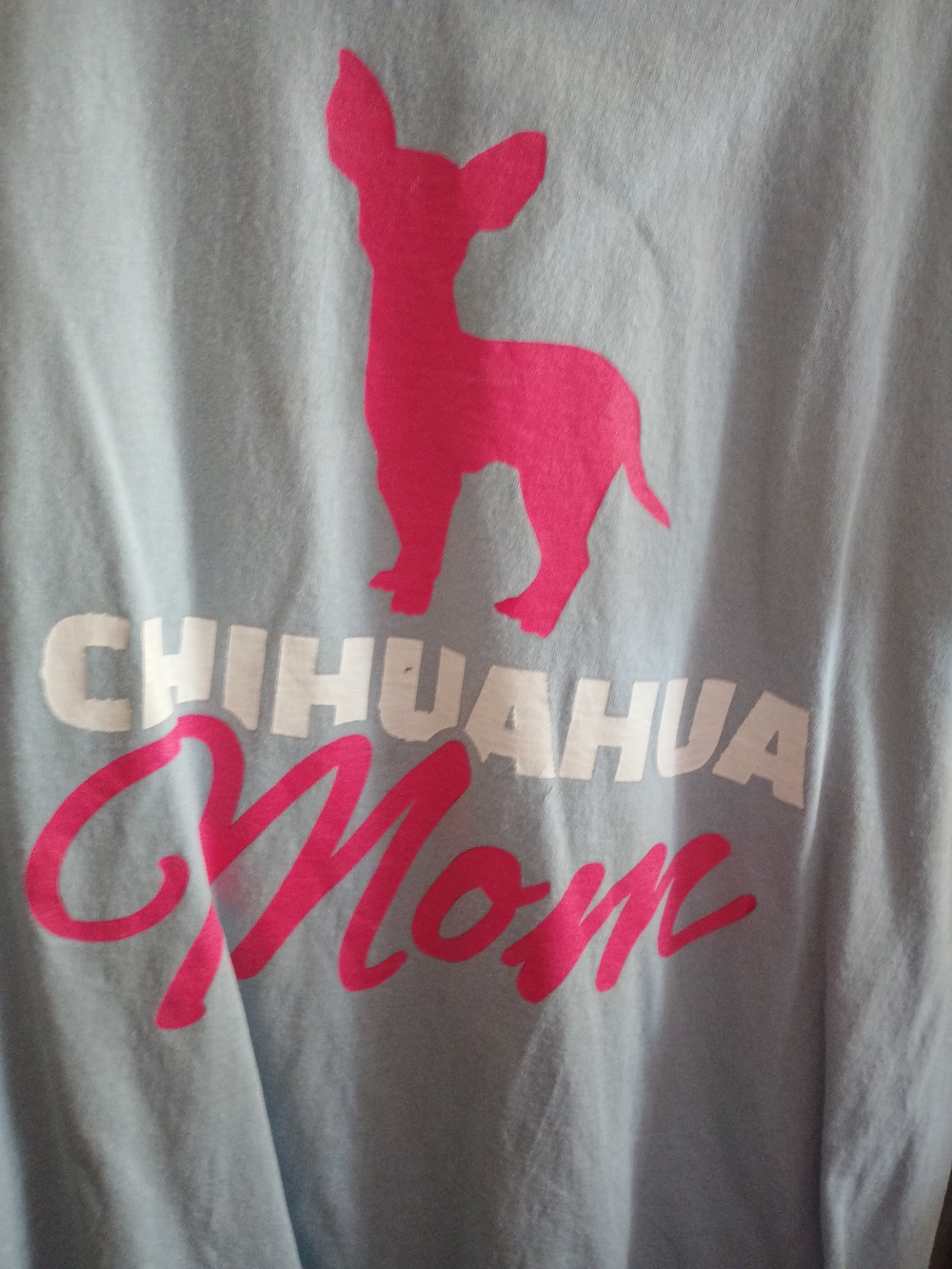 Chihuahua Mom Short Sleeve Tee in Light Blue and Hot Pink